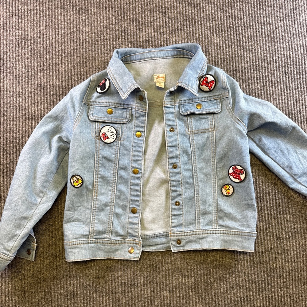 Disney Tutu Couture Kids Minnie Mouse Patched Denim Jacket Light Wash Blue 7/8
